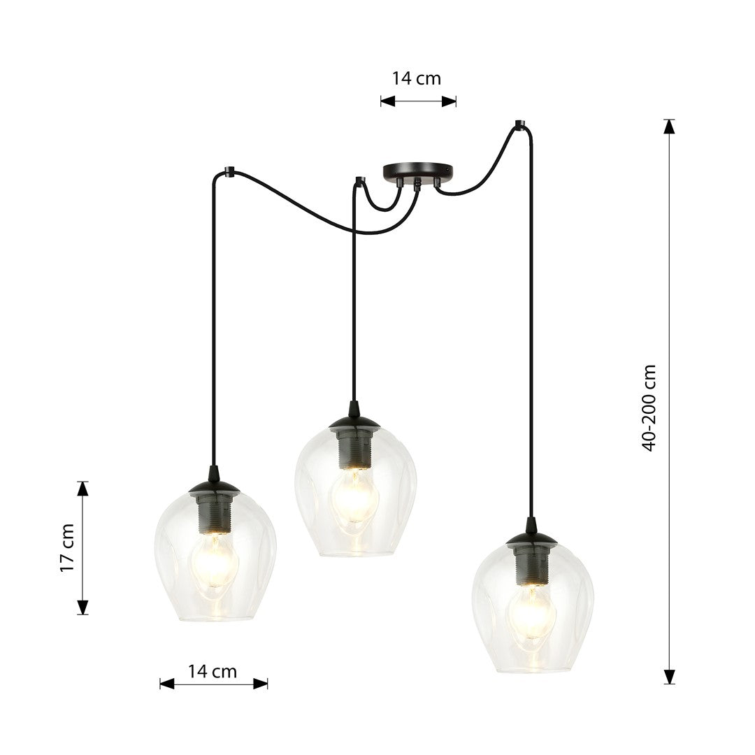 Lustra suspendata LEVEL 3 neagra cu abajur transparent