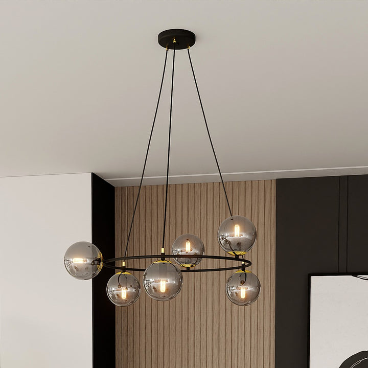 Lustra suspendata AZURA 6 neagra cu abajur grafit