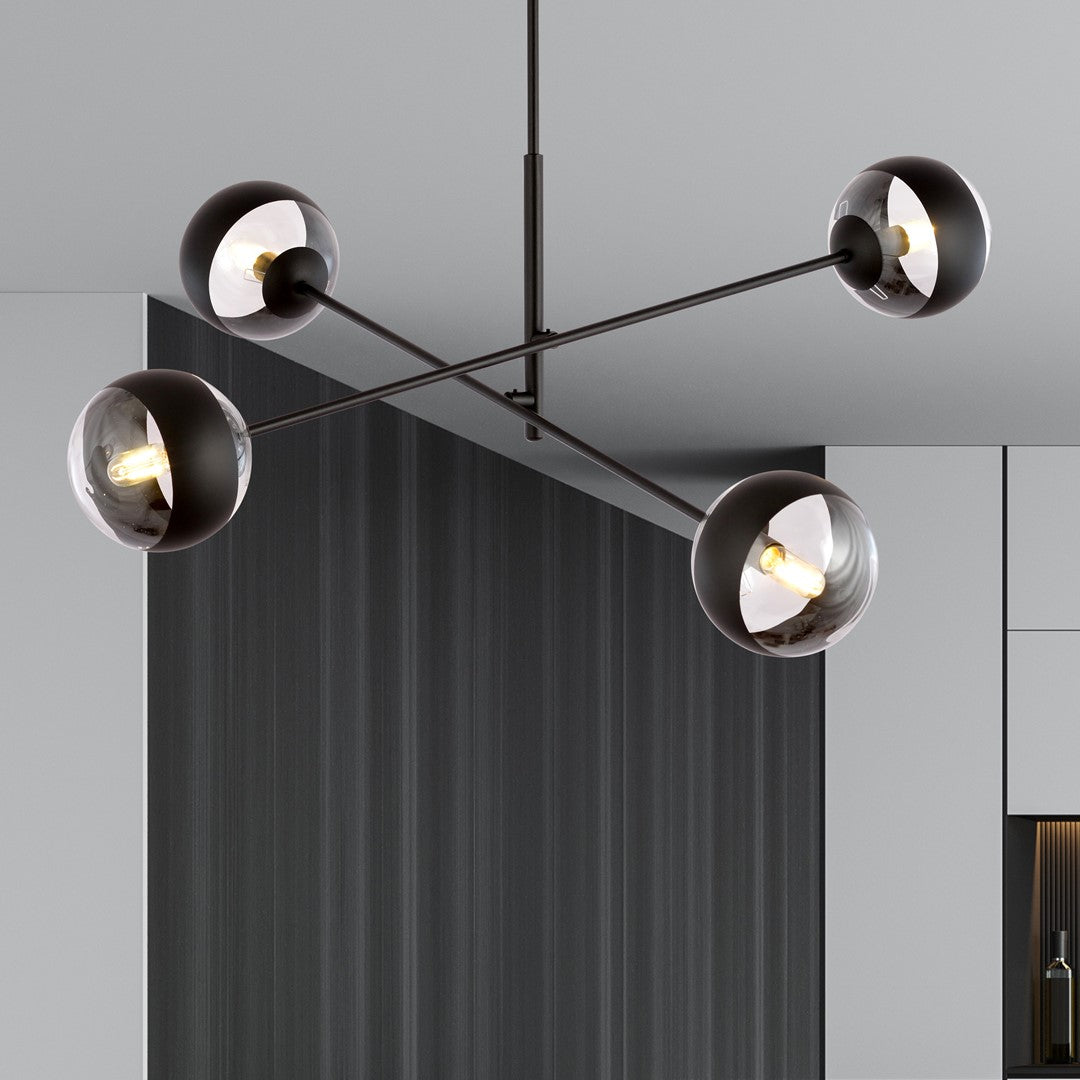 Lustra LINEAR 4 neagra cu abajur dungat