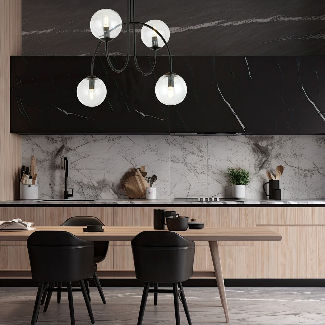 Lustra ARCHI 4A neagra cu abajur transparent
