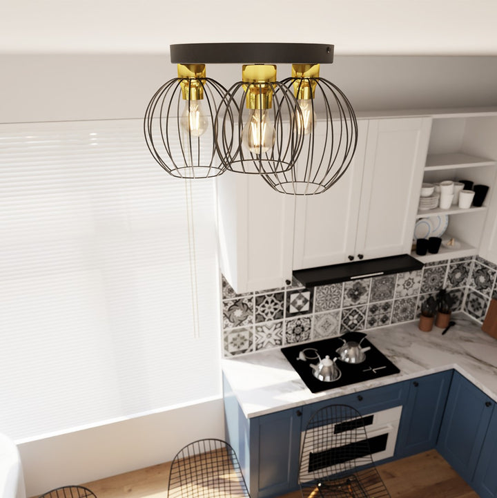 Plafoniera NEST 3PREM neagra cu auriu
