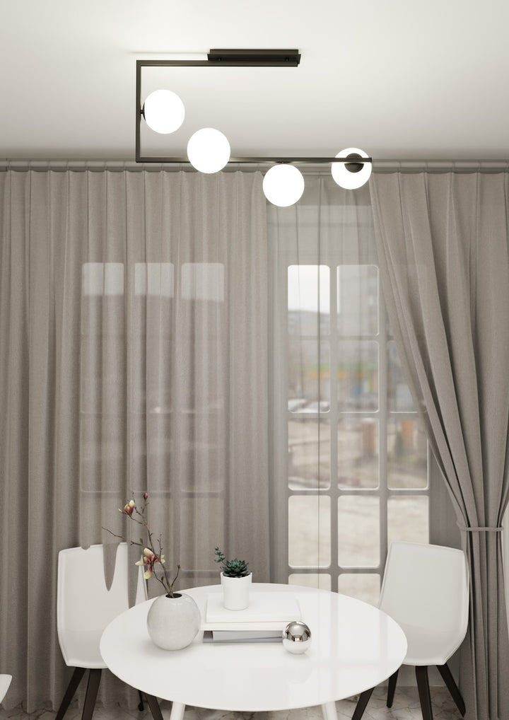 Plafoniera SOMA 4 neagra cu abajur opal