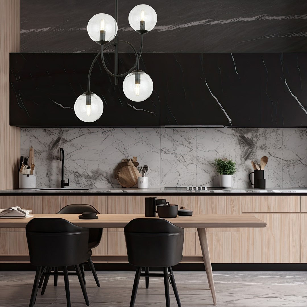 Lustra ARCHI 4B neagra cu abajur transparent