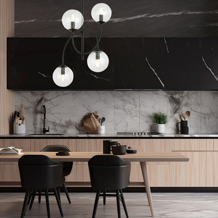 Lustra ARCHI 4B neagra cu abajur transparent