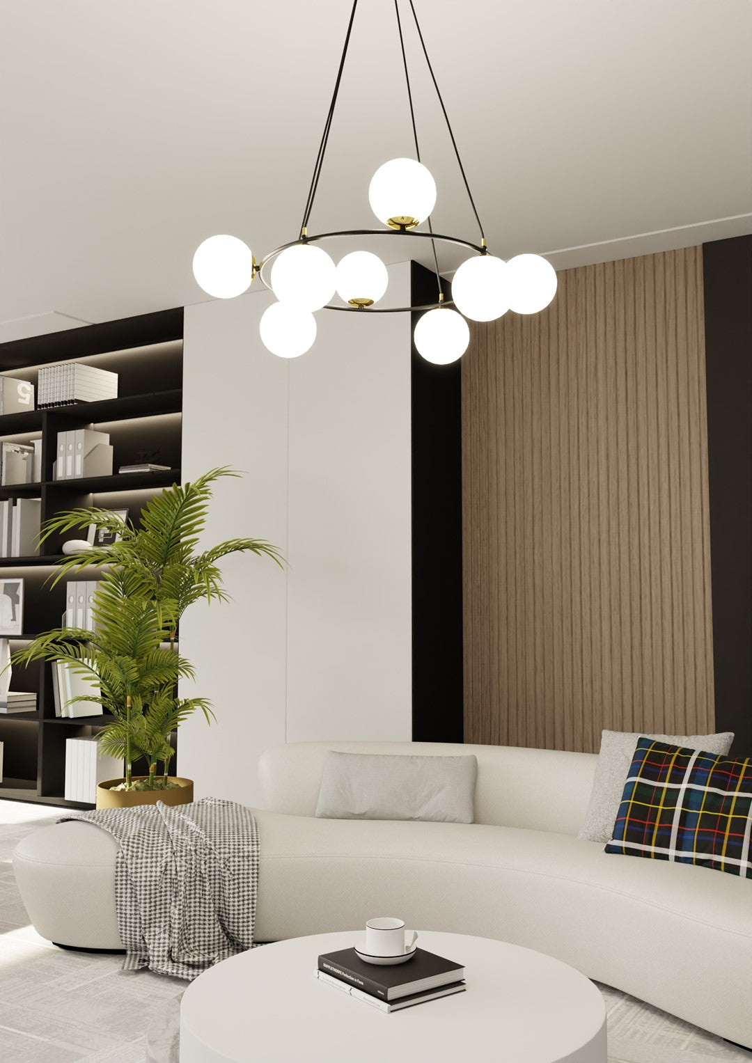 Lustra suspendata AZURA 8 neagra cu abajur opal
