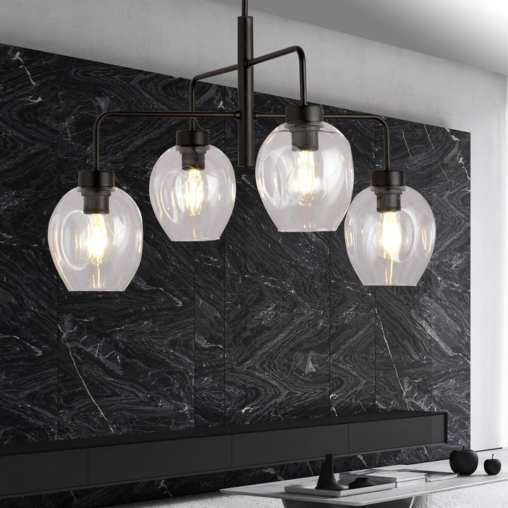 Lustra LUKKA 4 neagra cu abajur transparent