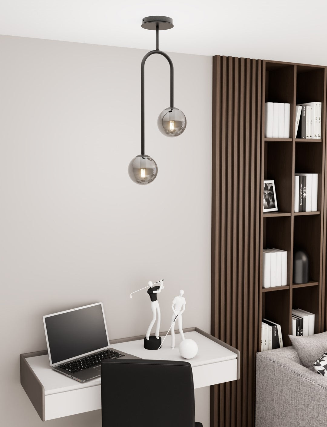 Lustra ATRIA 2 neagra cu abajur grafit