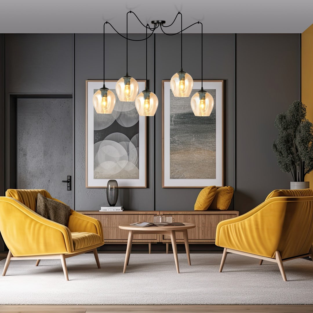 Lustra suspendata LEVEL 5 neagra cu abajur chihlimbar