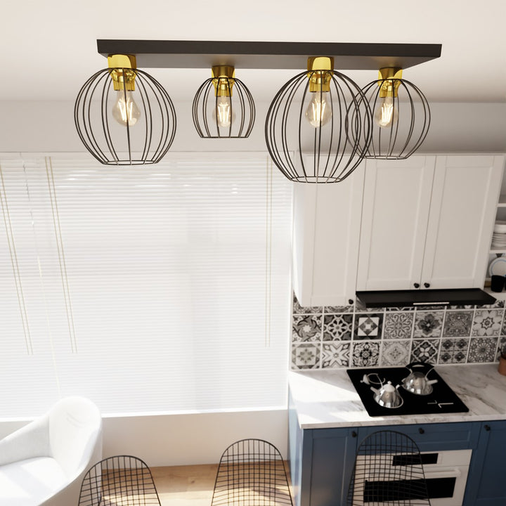 Plafoniera NEST 4 neagra cu auriu