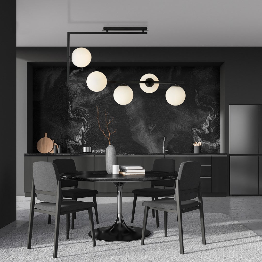Plafoniera SOMA 5 neagra cu abajur opal