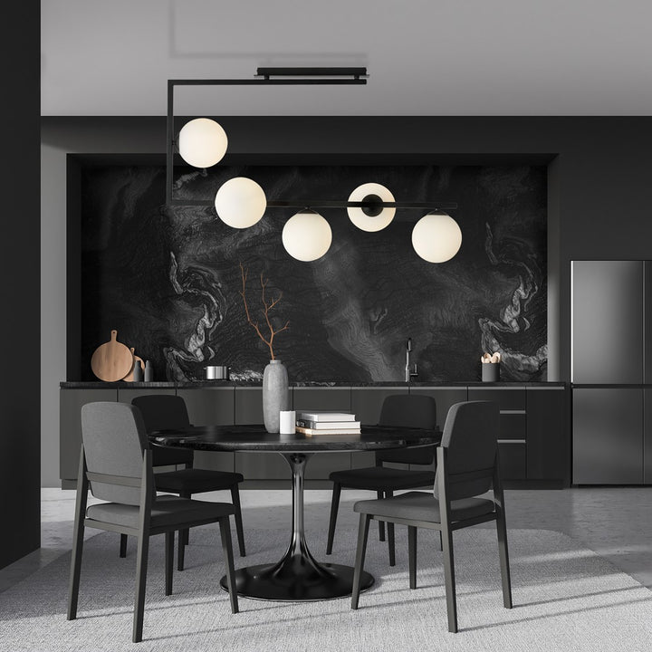 Plafoniera SOMA 5 neagra cu abajur opal