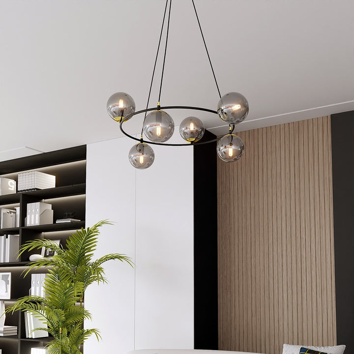 Lustra suspendata AZURA 6 neagra cu abajur grafit