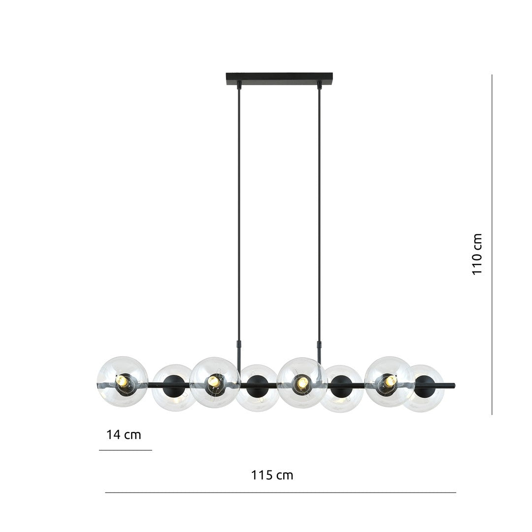 Lustra suspendata RORY 8 cu abajur transparent