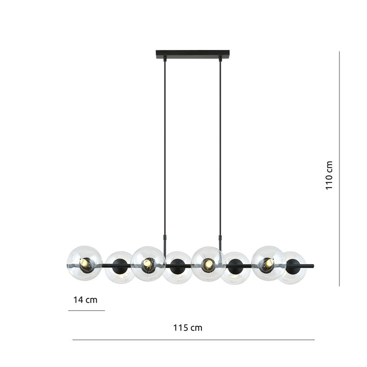 Lustra suspendata RORY 8 cu abajur transparent