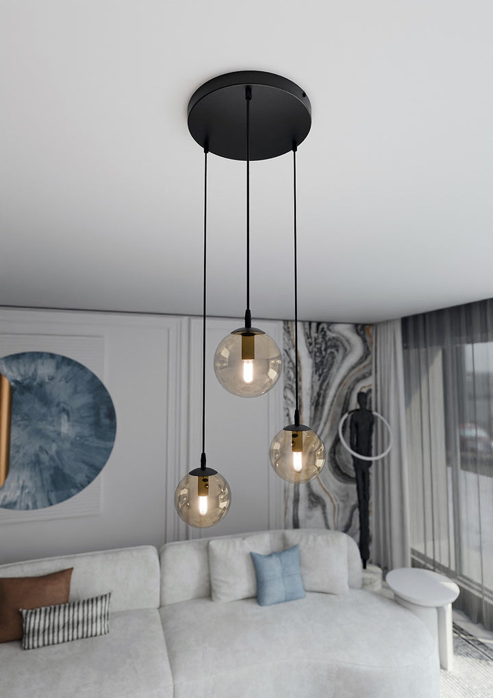 Lustra suspendata COSMO 3 neagra PREMIUM chihlimbar