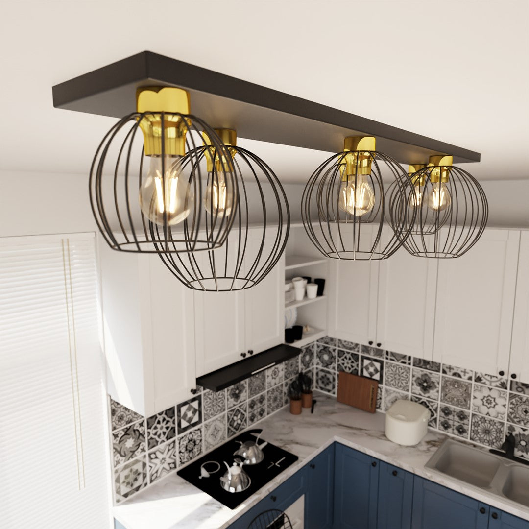 Plafoniera NEST 6 neagra cu auriu