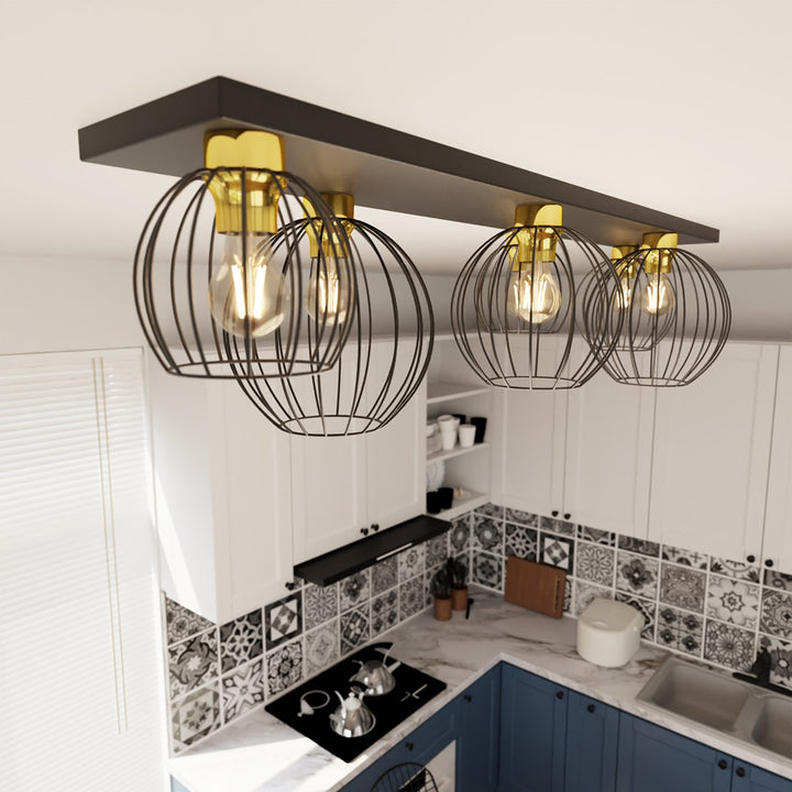 Plafoniera NEST 6 neagra cu auriu