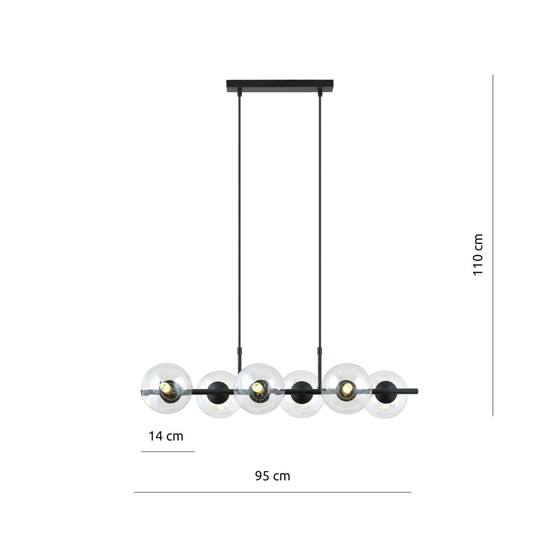 Lustra suspendata RORY 6 cu abajur transparent