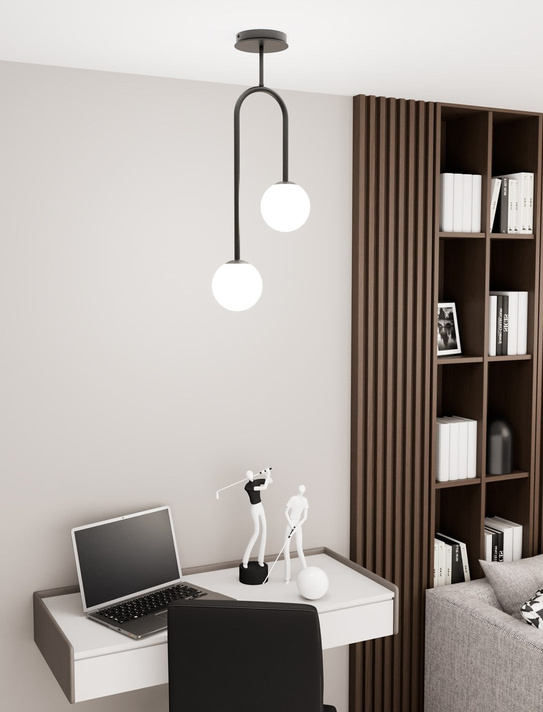 Lustra ATRIA 2 neagra cu abajur opal