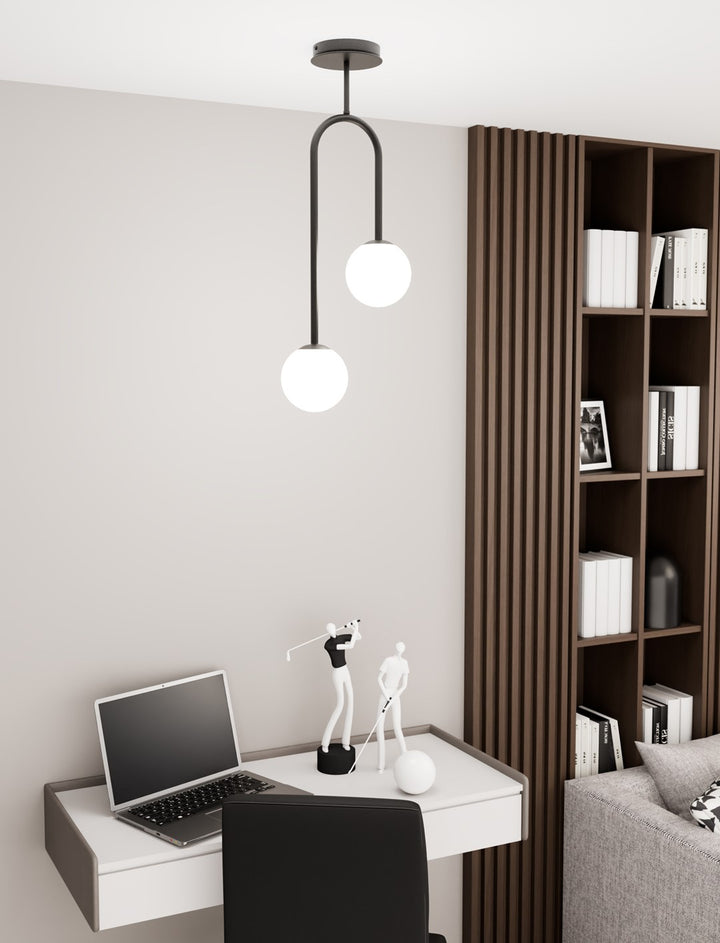 Lustra ATRIA 2 neagra cu abajur opal