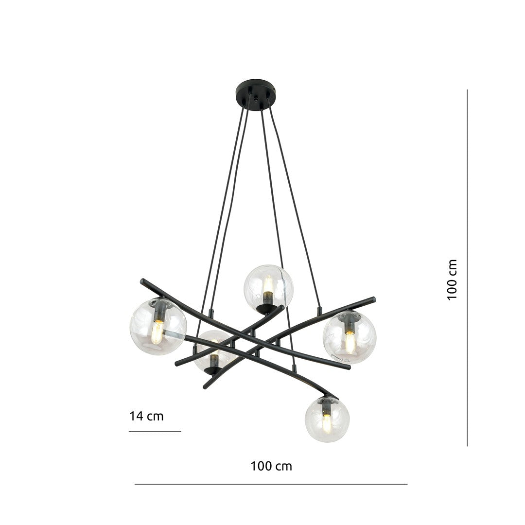 Lustra suspendata ESSA 5 cu abajur transparent