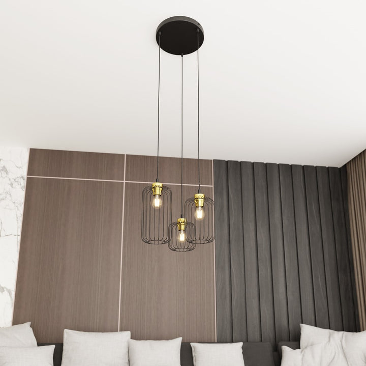 Lustra suspendata VANDER 3PREM neagra cu auriu