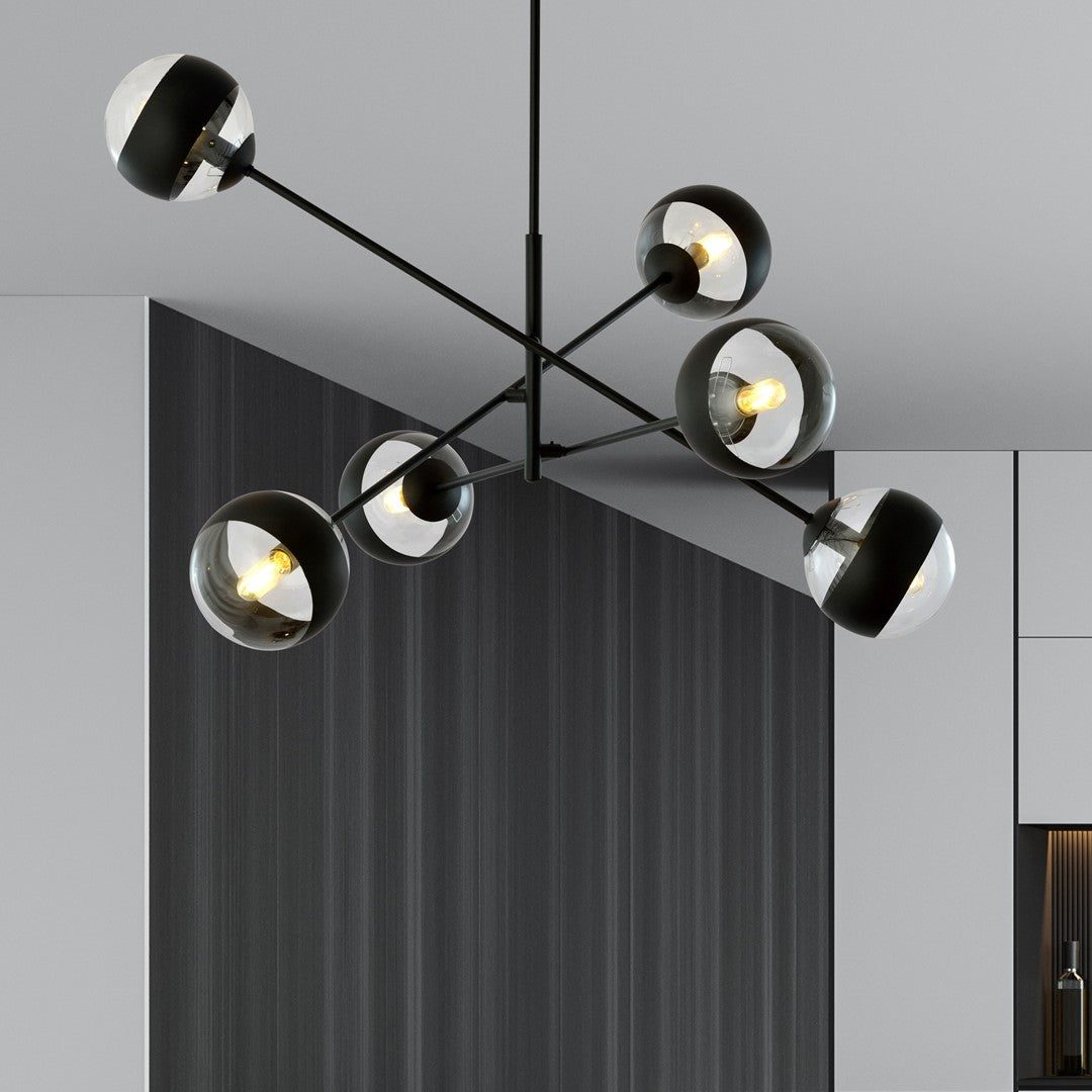 Lustra LINEAR 6 neagra cu abajur dungat