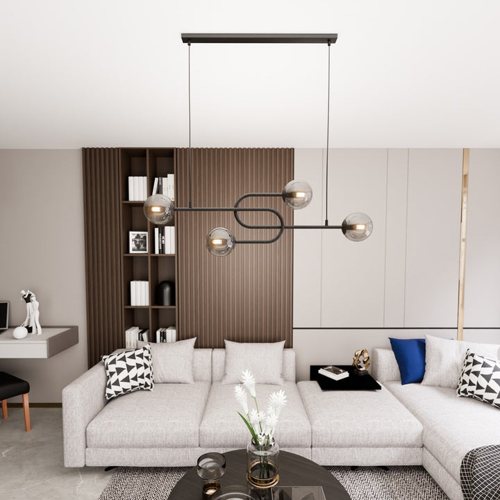 Lustra ATRIA 4 neagra cu abajur grafit