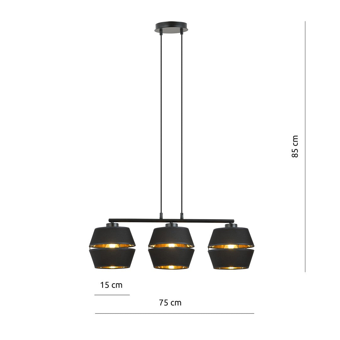 Lustra suspendata PIANO 3 neagra/auriu