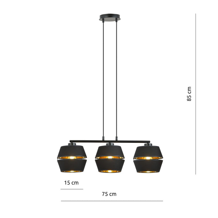 Lustra suspendata PIANO 3 neagra/auriu