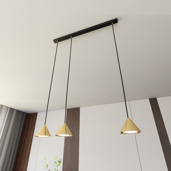 Lustra suspendata cu abajur conic ELIT 3 neagra cu auriu