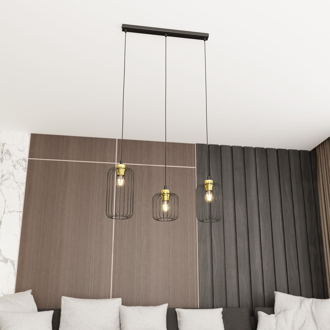 Lustra suspendata VANDER 3 neagra cu auriu