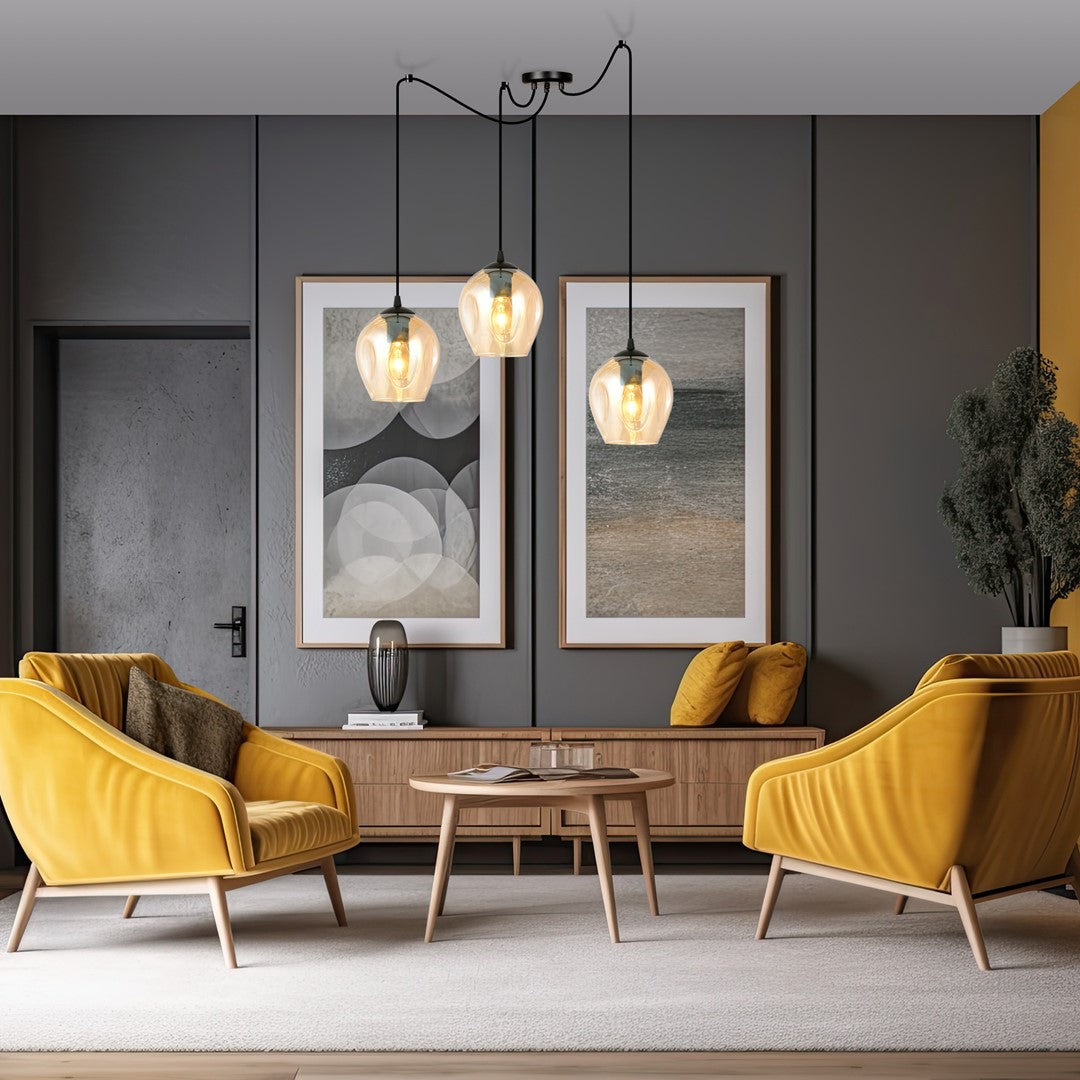 Lustra suspendata LEVEL 3 neagra cu abajur chihlimbar