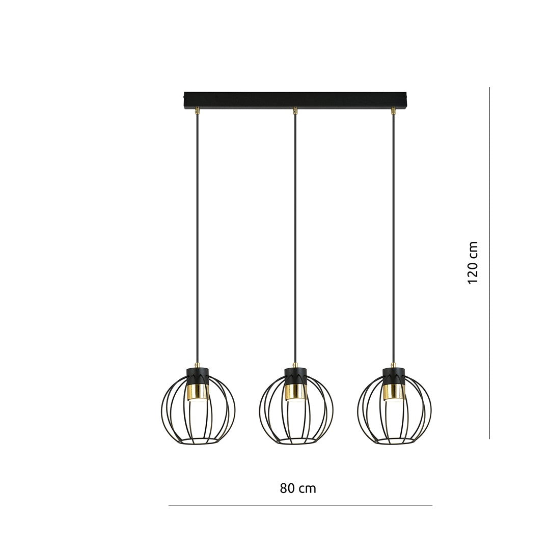 Lustra suspendata cu 3 pendule AJAX 3 neagra/auriu