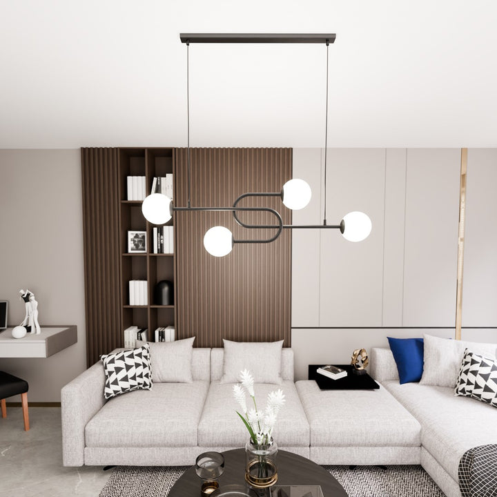 Lustra ATRIA 4 neagra cu abajur opal
