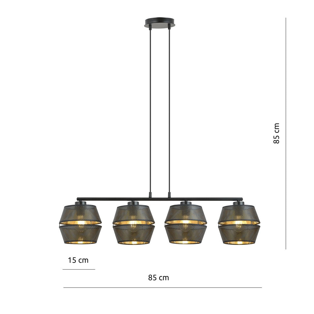 Lustra suspendata MALIA 4 neagra/auriu