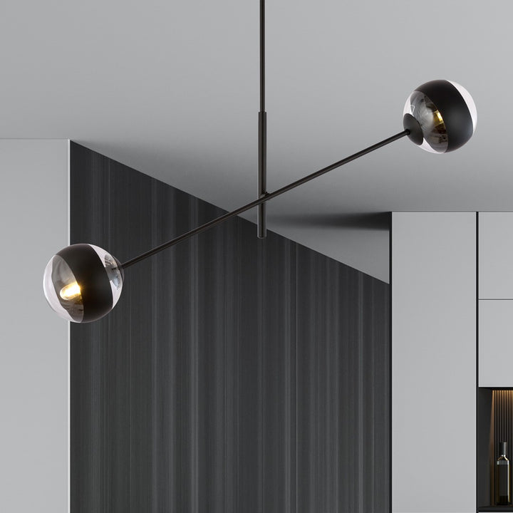Lustra LINEAR 2 neagra cu abajur dungat