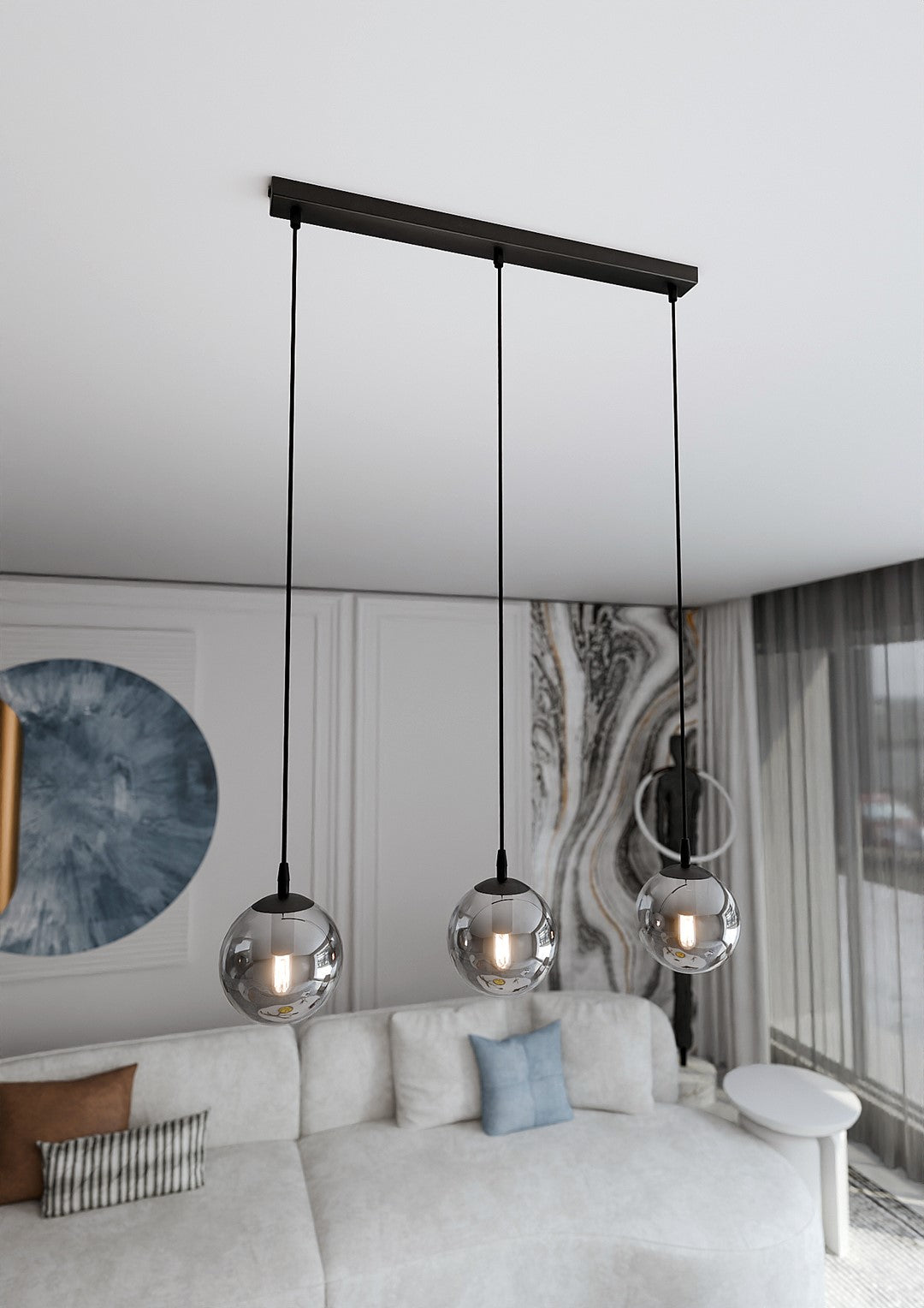 Lustra suspendata cu 3 pendule COSMO 3 neagra cu abajur grafit