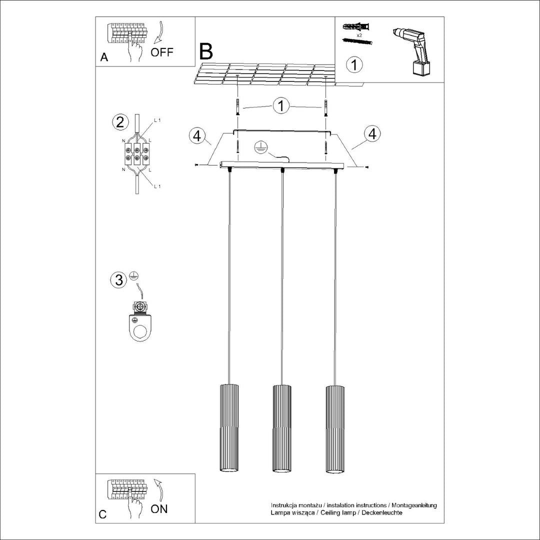 Lampa suspendata KARBON 3L alb