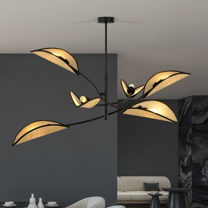 Lustra LOTUS 6 neagra cu ratan