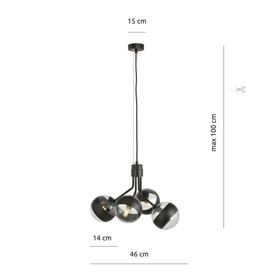 Lustra suspendata NOVA 4 neagra cu abajur dungat