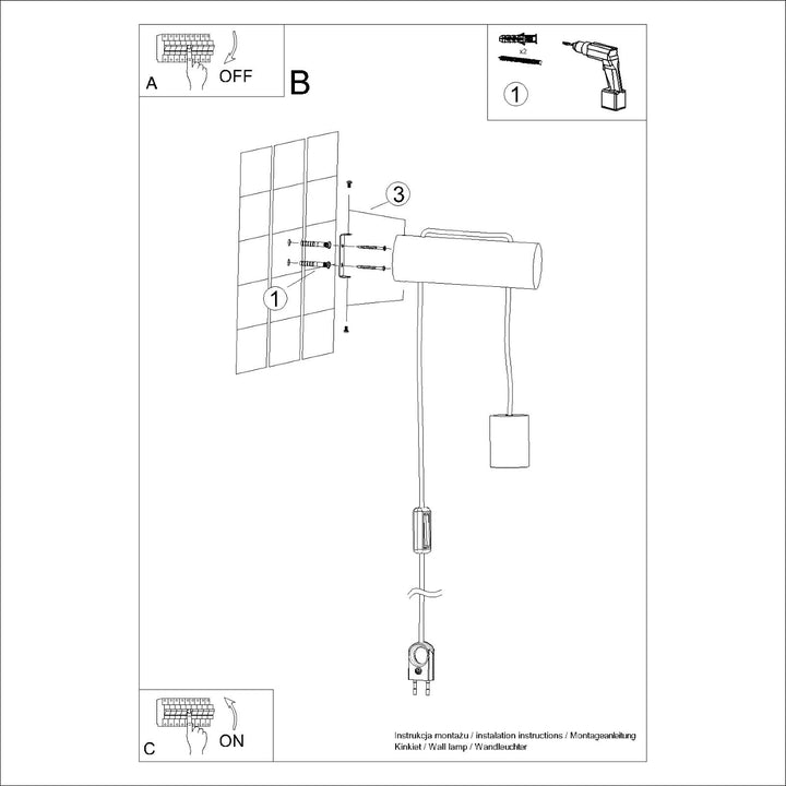 Lampa de perete NIMBI E27 cu intrerupator