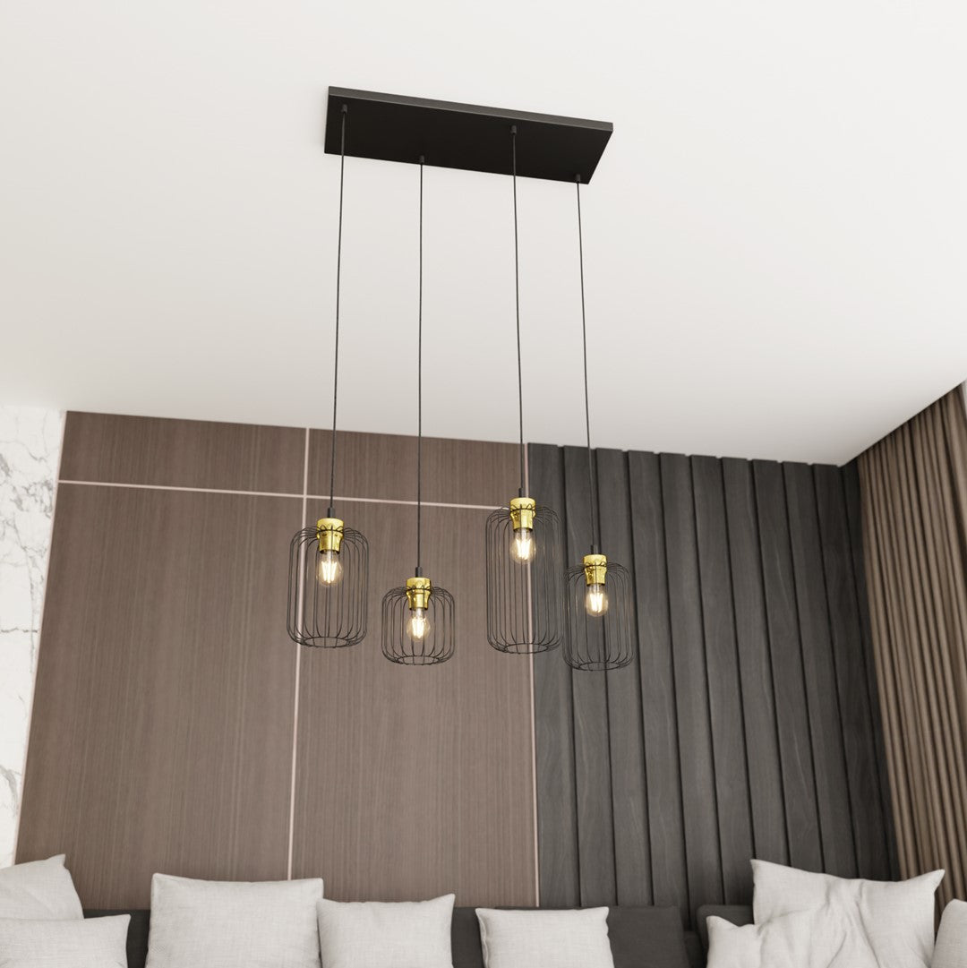 Lustra suspendata VANDER 4 neagra cu auriu