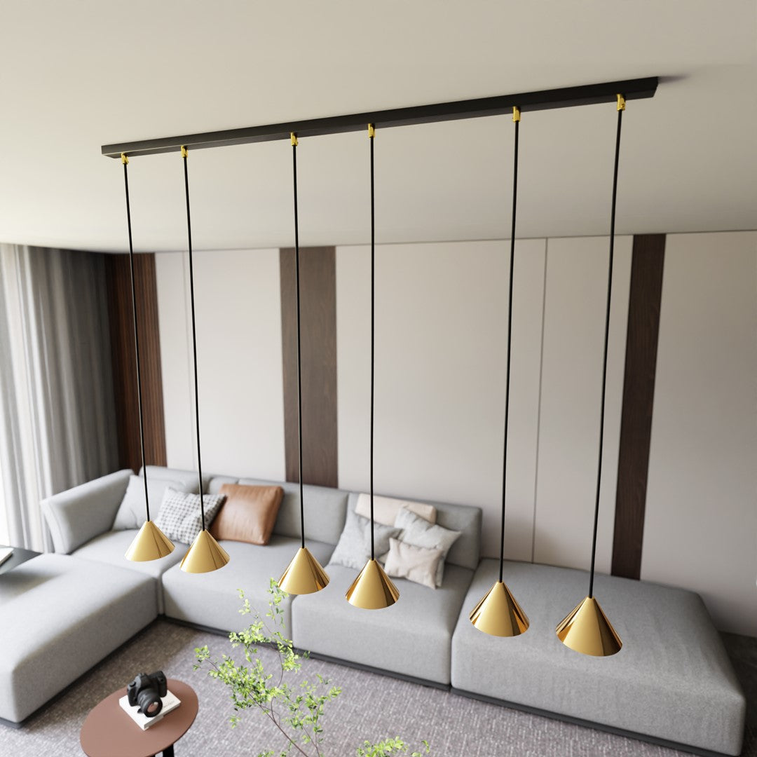 Lustra suspendata cu abajur conic ELIT 6 neagra cu auriu