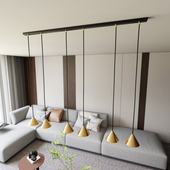 Lustra suspendata cu abajur conic ELIT 6 neagra cu auriu