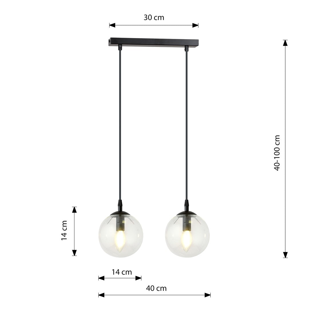 Lustra suspendata cu 2 pendule COSMO 2 neagra cu abajur transparent