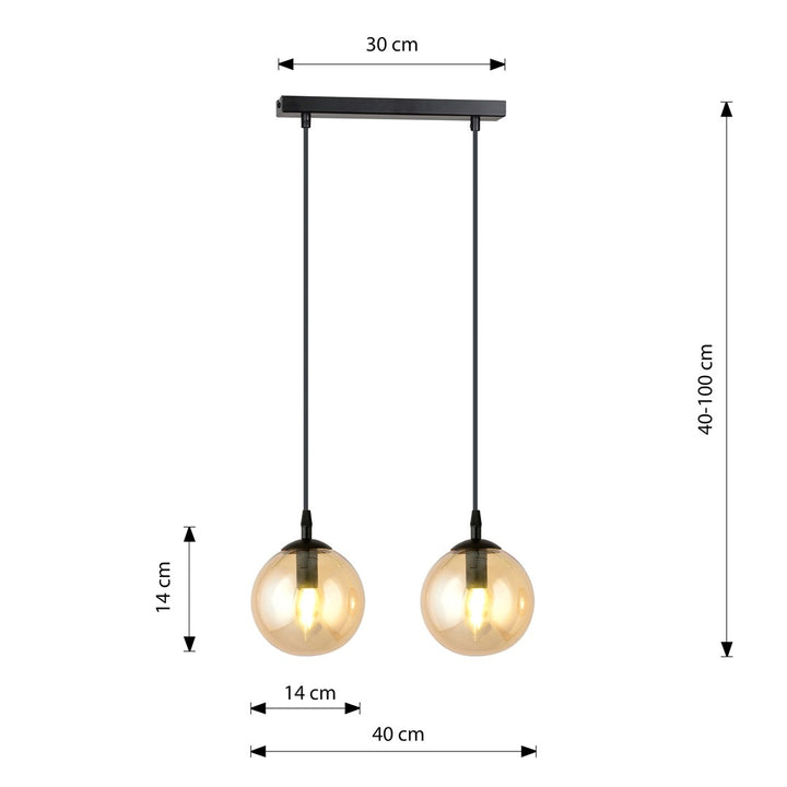 Lustra suspendata cu 2 pendule COSMO 2 neagra cu abajur chihlimbar