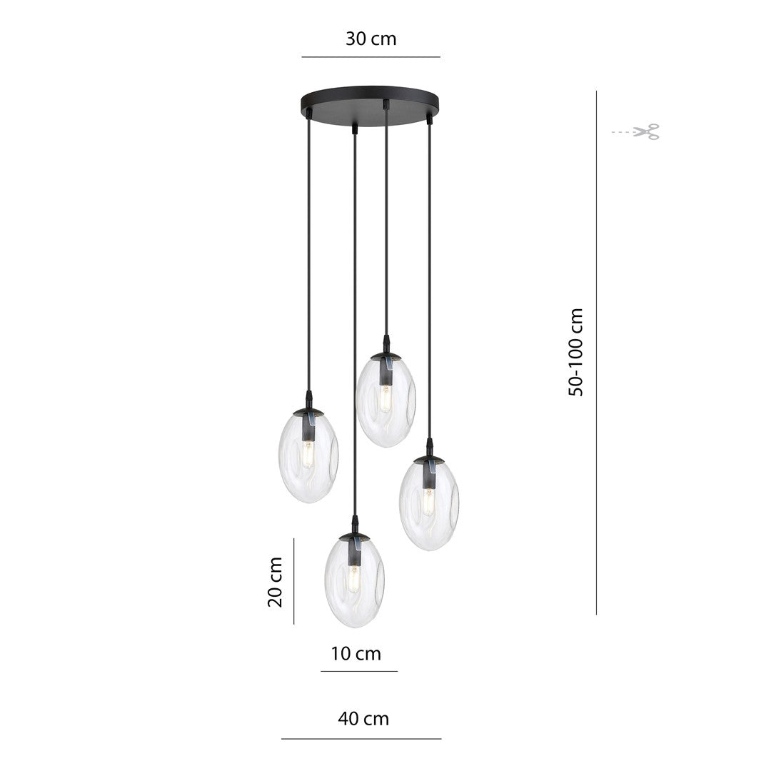 Lustra suspendata ASTRAL 4 neagra PREMIUM cu abajur transparent