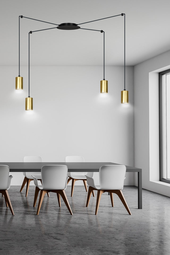 Lustra suspendata TRAKER 4 neagra/auriu