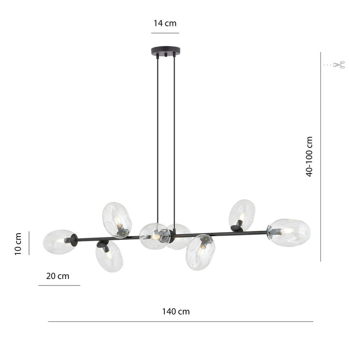 Plafoniera PANDORA 8 neagra cu abajur transparent